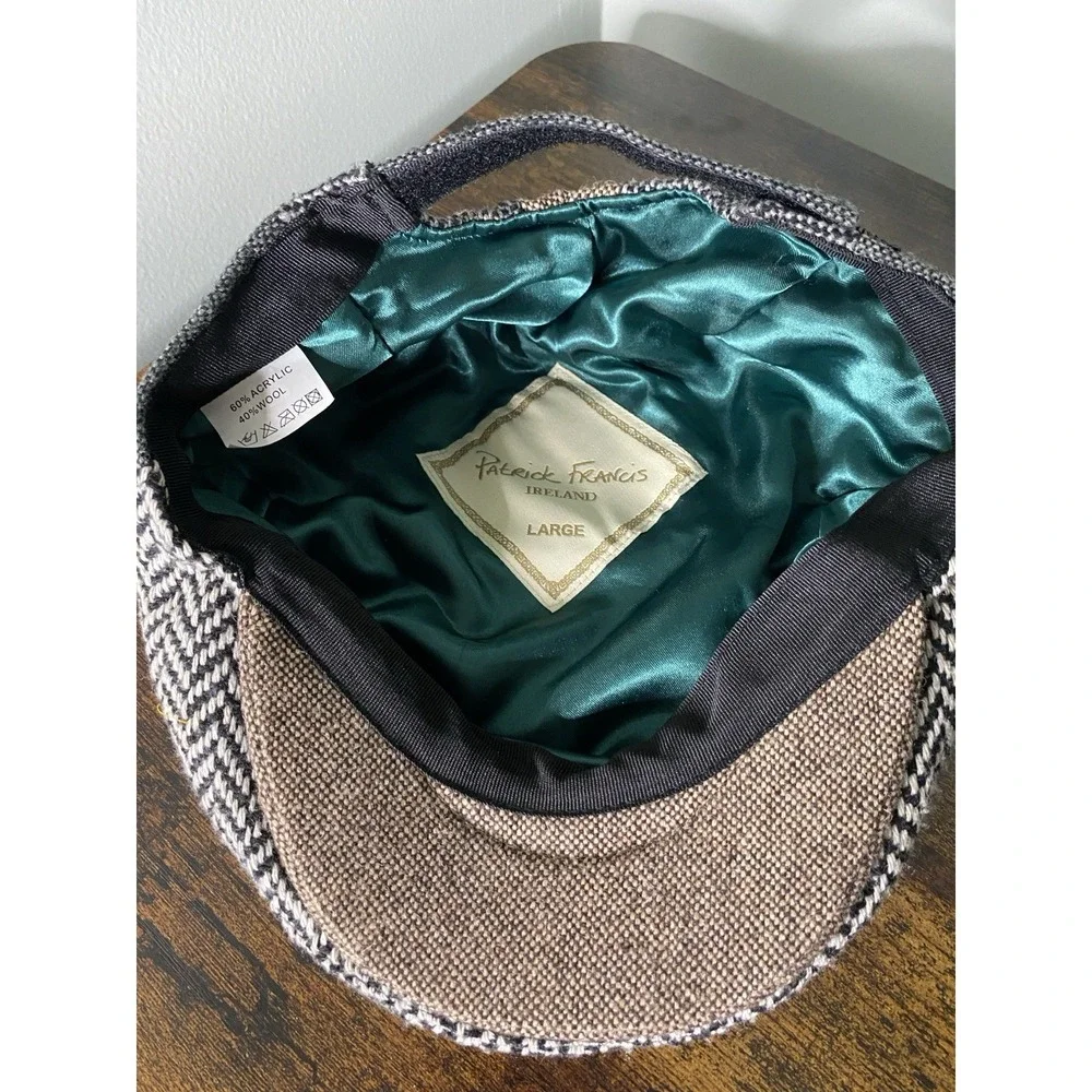 Patrick Francis Irish YOUTH L Flat Cap Tweed Patchwork Newsboy Hat Wool Blend